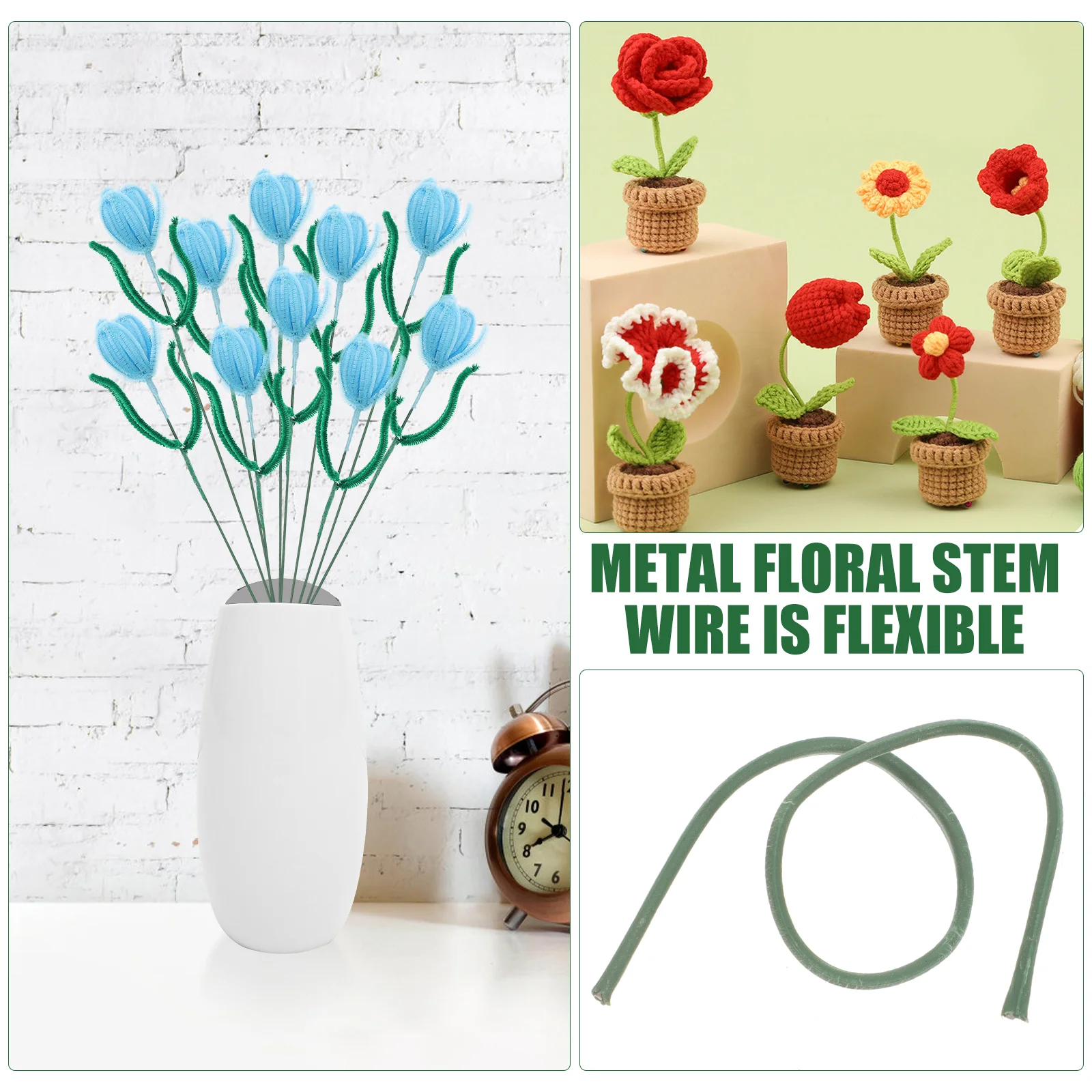 100 Pcs Flower Support For Party Green Stem Material Wedding Decor Metal Wire Flowers Plastic Fake