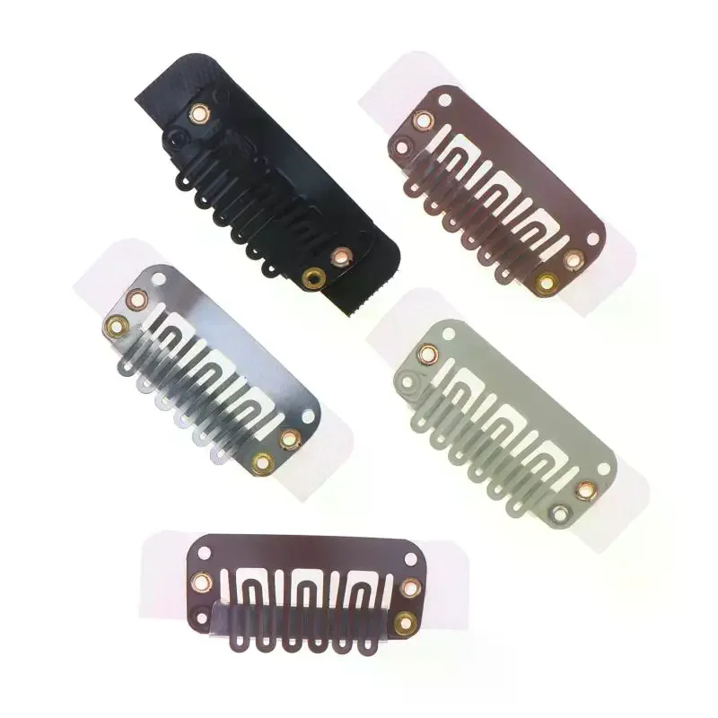 5Pcs Stickable Wigs Clips U-Shape Snap Clips 32mm 6-Teeth Hair Extensions Clips With Rubber For Hair Extensions