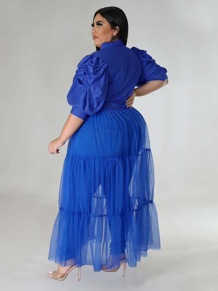 Wmstar-Robe longue en maille, grande taille, sexy, patchwork, manches bouffantes, tenue de club, élégante, nouvelle collection, vente en gros, livraison directe