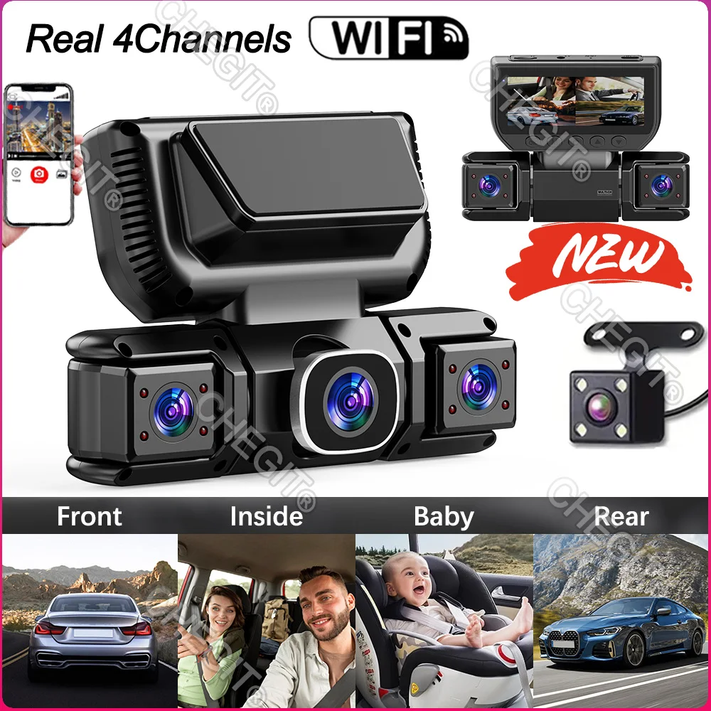 360° Rotatable 4Camera WIFI Dash Cam auto Car Camera 1080P 24H Video Recorder Car DVR Front & Rear View Camera Car accessory
