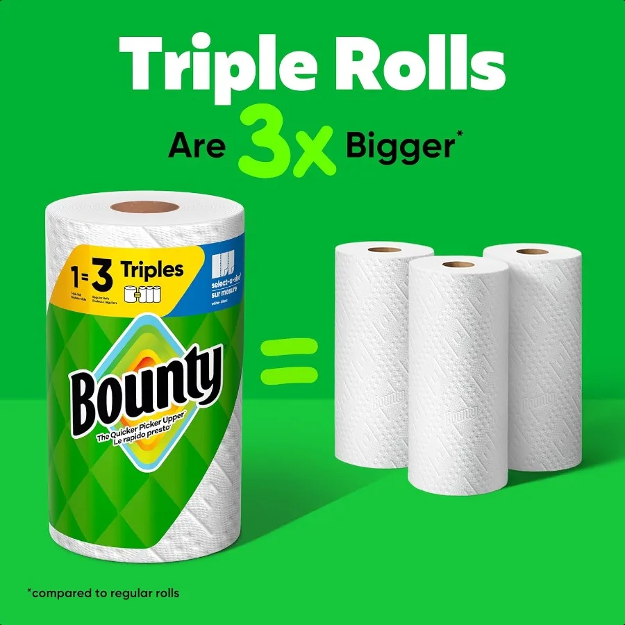 Bounty SelectASize Paper Towels White 8 Triple Rolls = 24 Regular Rolls