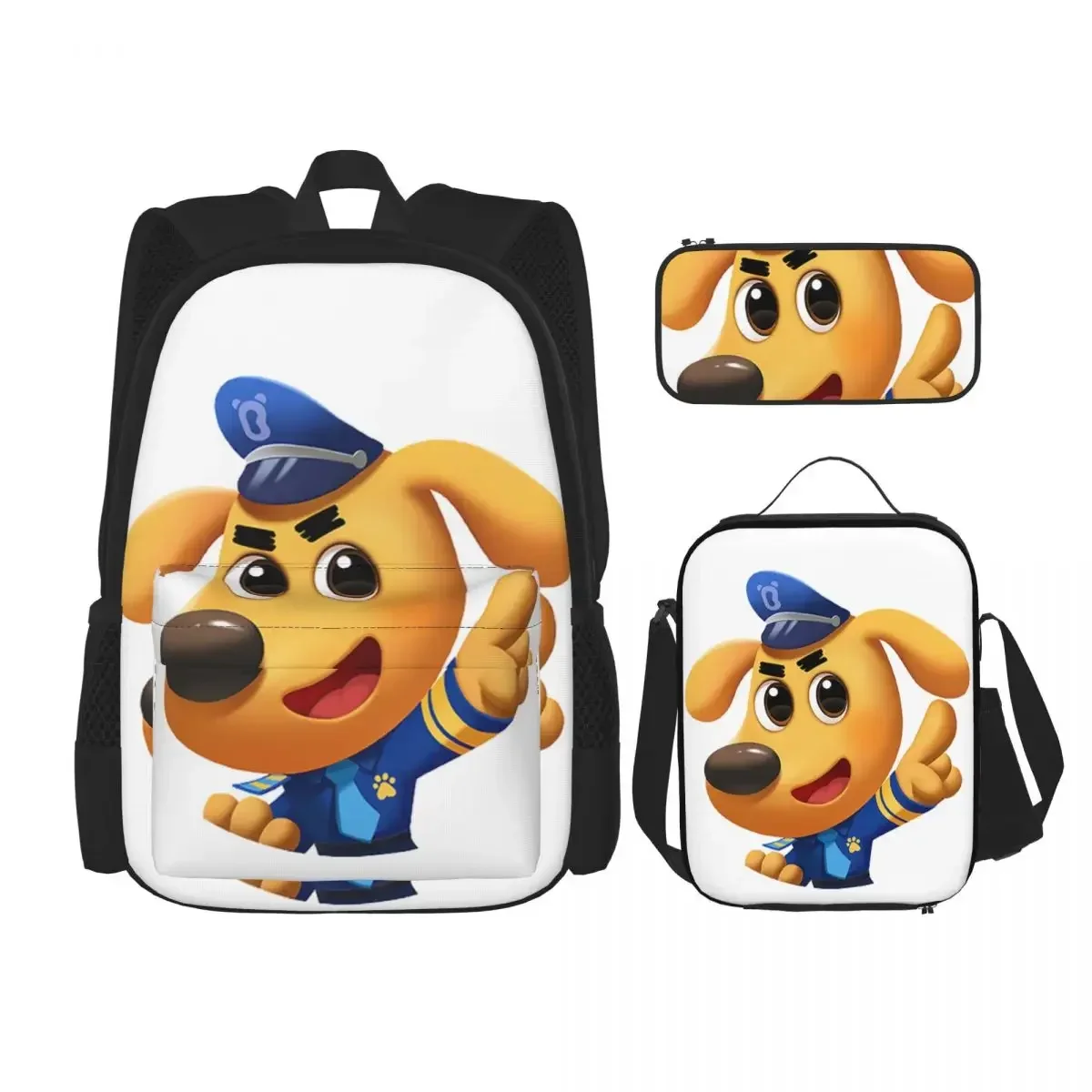 Sheriff Labrador Backpacks Boys Girls Bookbag Students School Bags Cartoon Kids Rucksack Lunch Bag Pen Bag Three-Piece Set