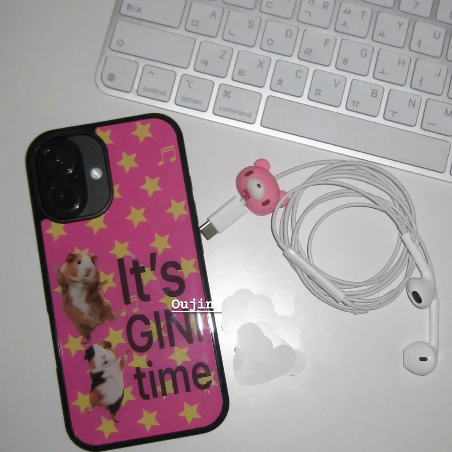Korean Ins Cute Guinea Pig Stars Kawaii Black Border Drip Glue Phone Case For Samsung S 23 24 25 26 EDGE FE Plus Ultra Cover view 5