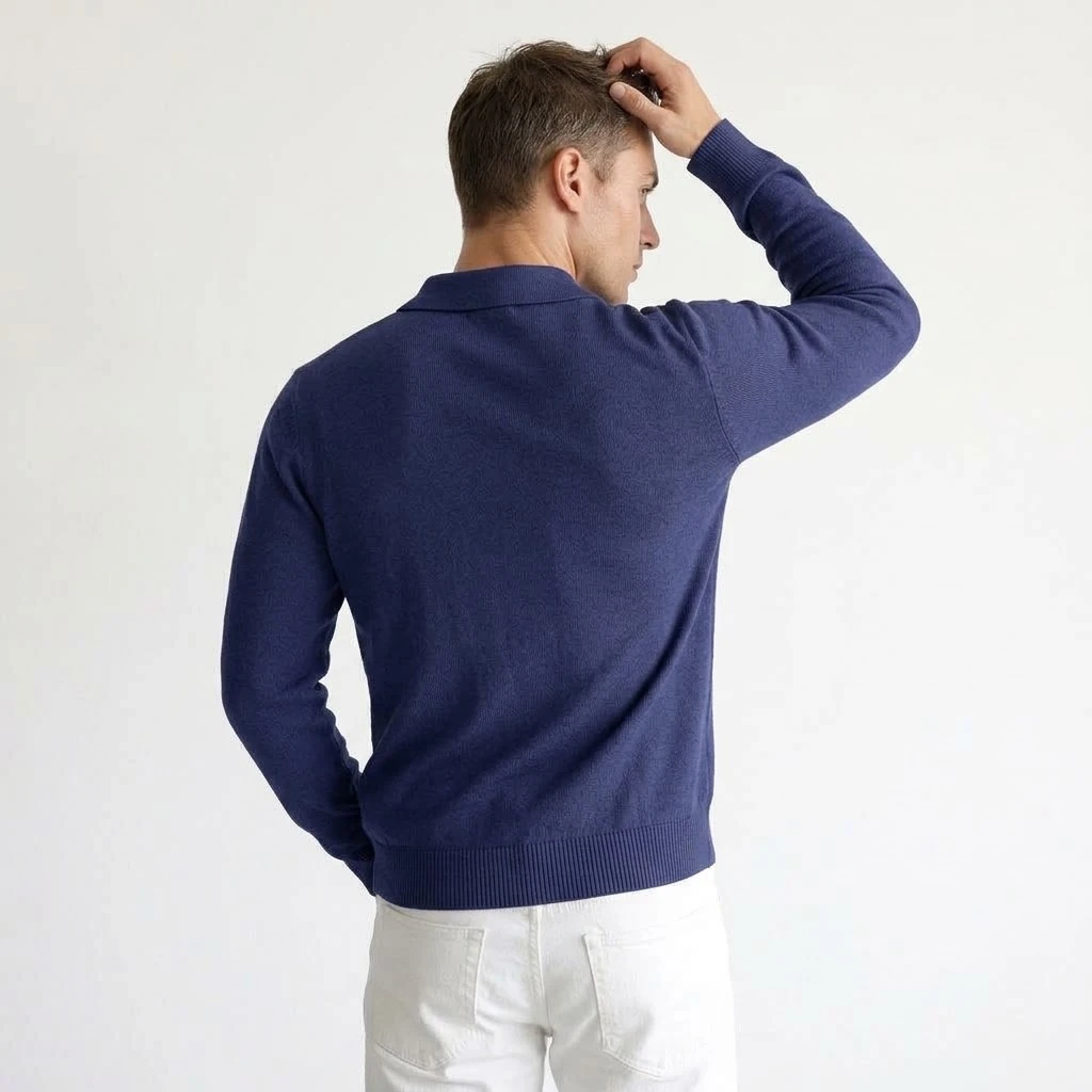 Neue Kabelstrick-Polopullover für Herren, Langarm, lässig, mit Knopfleiste, Vintage-Pulloverhemd, schmal geschnitten, gerippt, Winter-Reversoberteil – Detail 12