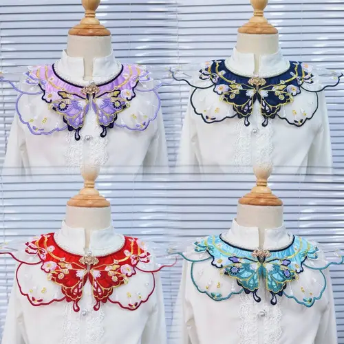 Imagen 2 del producto Decoración bordada Hanfu chal mariposa tradicional falso Floral Yunjian cuello redondo camisa china para niños cuello falso
