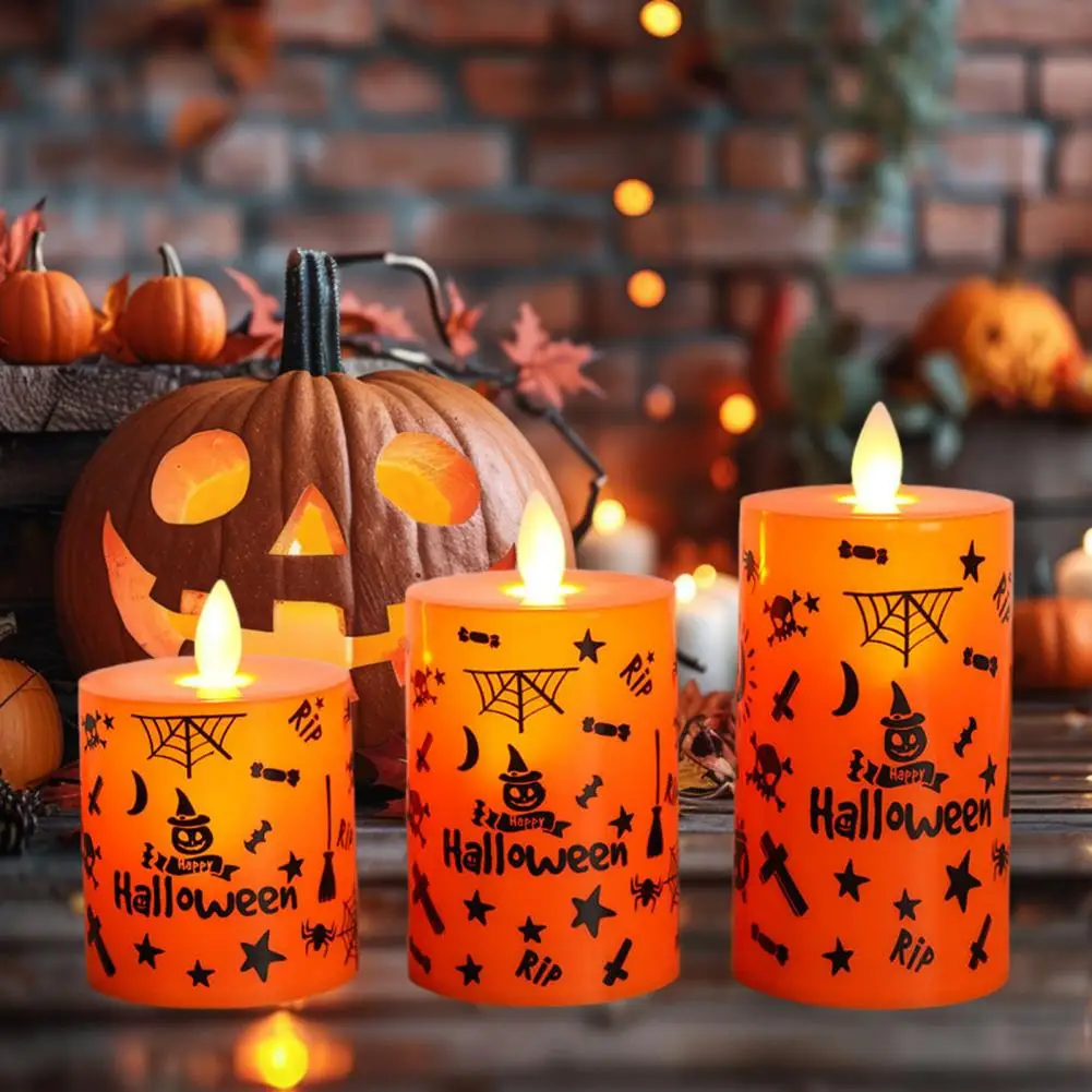 Flameless Candles Set of 3 Flameless Flickering Candles for Indoor Outdoor Halloween Decor Weddings Parties Battery Operated