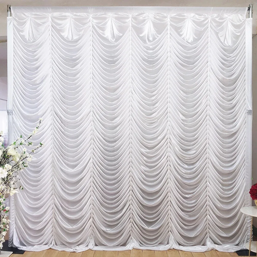 3m H x 3m W White Ice Silk Backdrop Wave Valance Swag Wedding Decoration