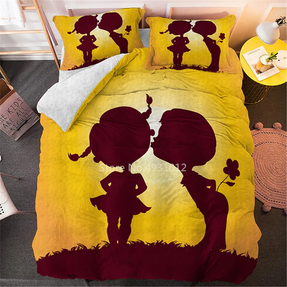 Sunset Girl and Boy 3PCS With Pillowcase Bedroom Couples Duvet Cover Bedcloth Single Double Twin Bedding Set Queen King Size