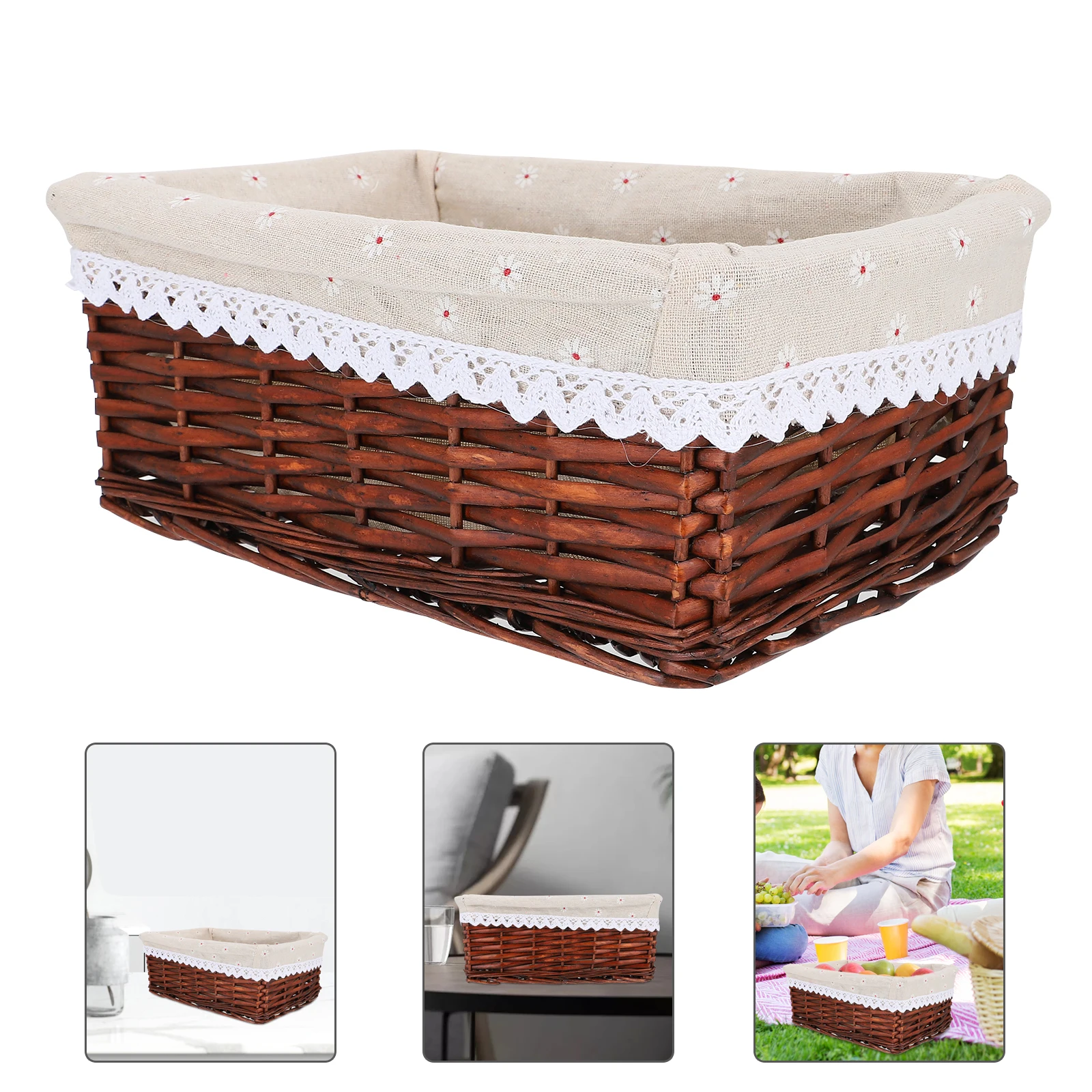 

Handwoven Rattan Wicker Storage Basket Removable Lining Large Capacity Safe Fabric Interior Rectangular Floor Closet Organizer