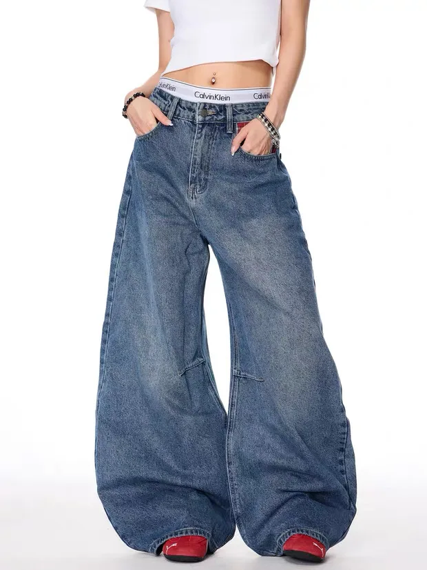 

Широкие брюки Y2K, американские ретро клетчатые джинсы, женские осенние свободные прямые брюки с изогнутым ножом