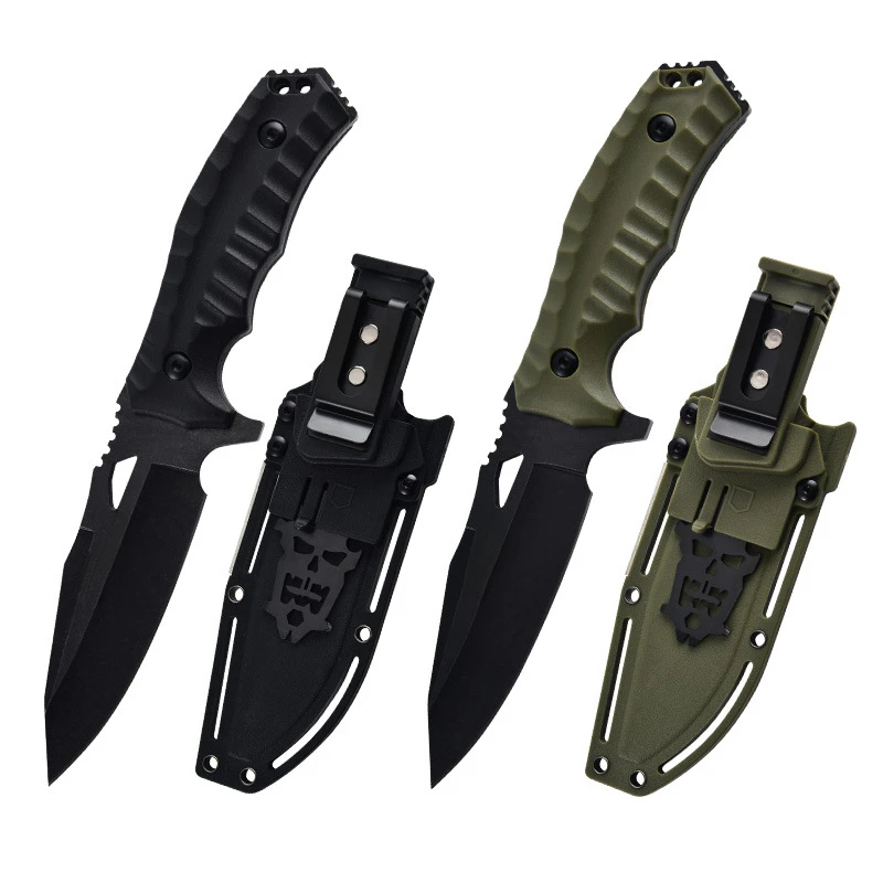 Multifunctional Portable Outdoor Climbing Survival Knife with Flint Fixed Blade Nylon Glass Fiber Straight Survival Knives Tools