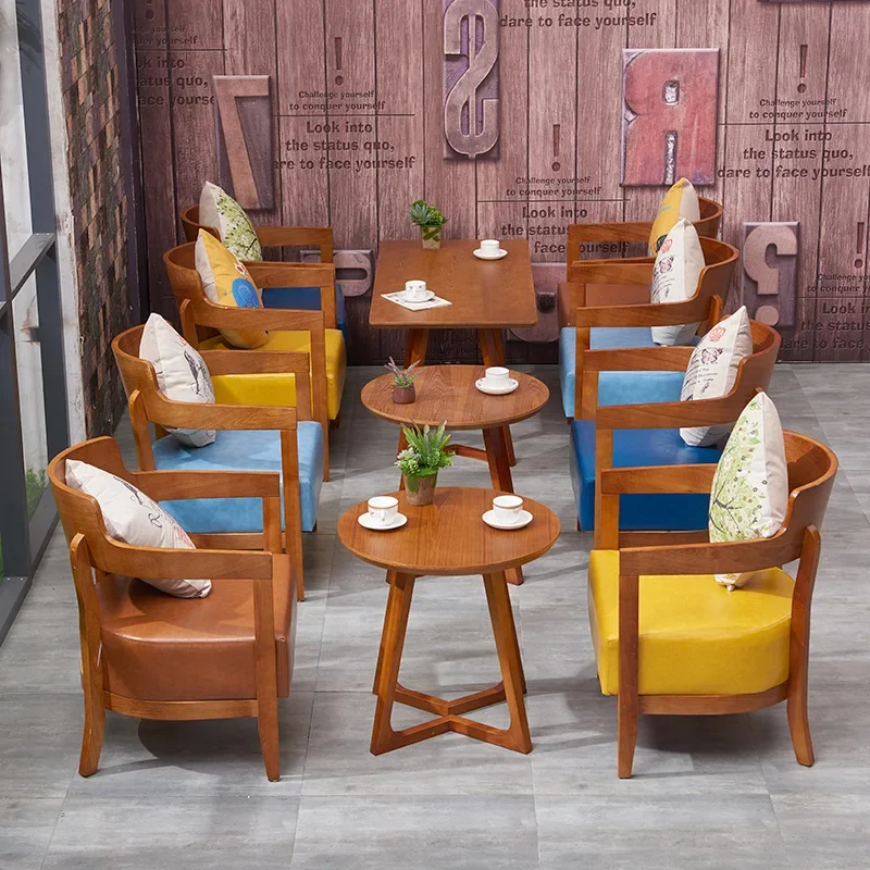 The product can be customized.Nordic coffee western restaurant table and chairs, milk tea shop sofa, solid wood enclosure chair