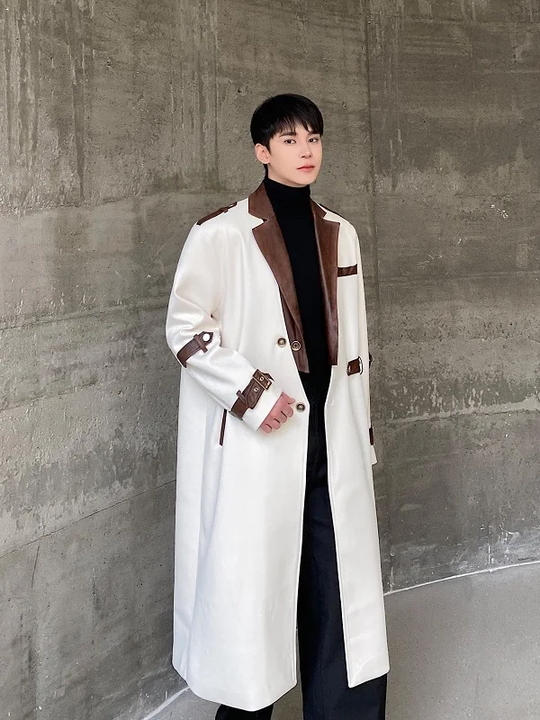 

Trendy Patchwork Thiened Woolen Men's Coat Knee-Length Faionable Windbreaker Long Sle Youthful Sle Winter Clothing