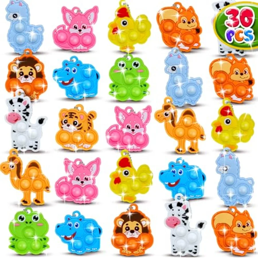 

30pcs Pop It Keychain Bulk, Party Favors for 4-8 8-12, Goodie Bag Stuffers, Stocking Stuffers, Classroom Prizes, Treasure Box T