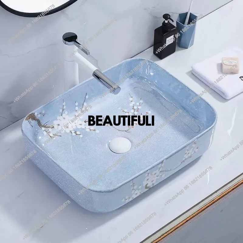 

RR Light Luxury Table Basin Bathroom Washbasin Chinese Art Inter-Platform Basin Wash Home Nordic Rectangular Basin