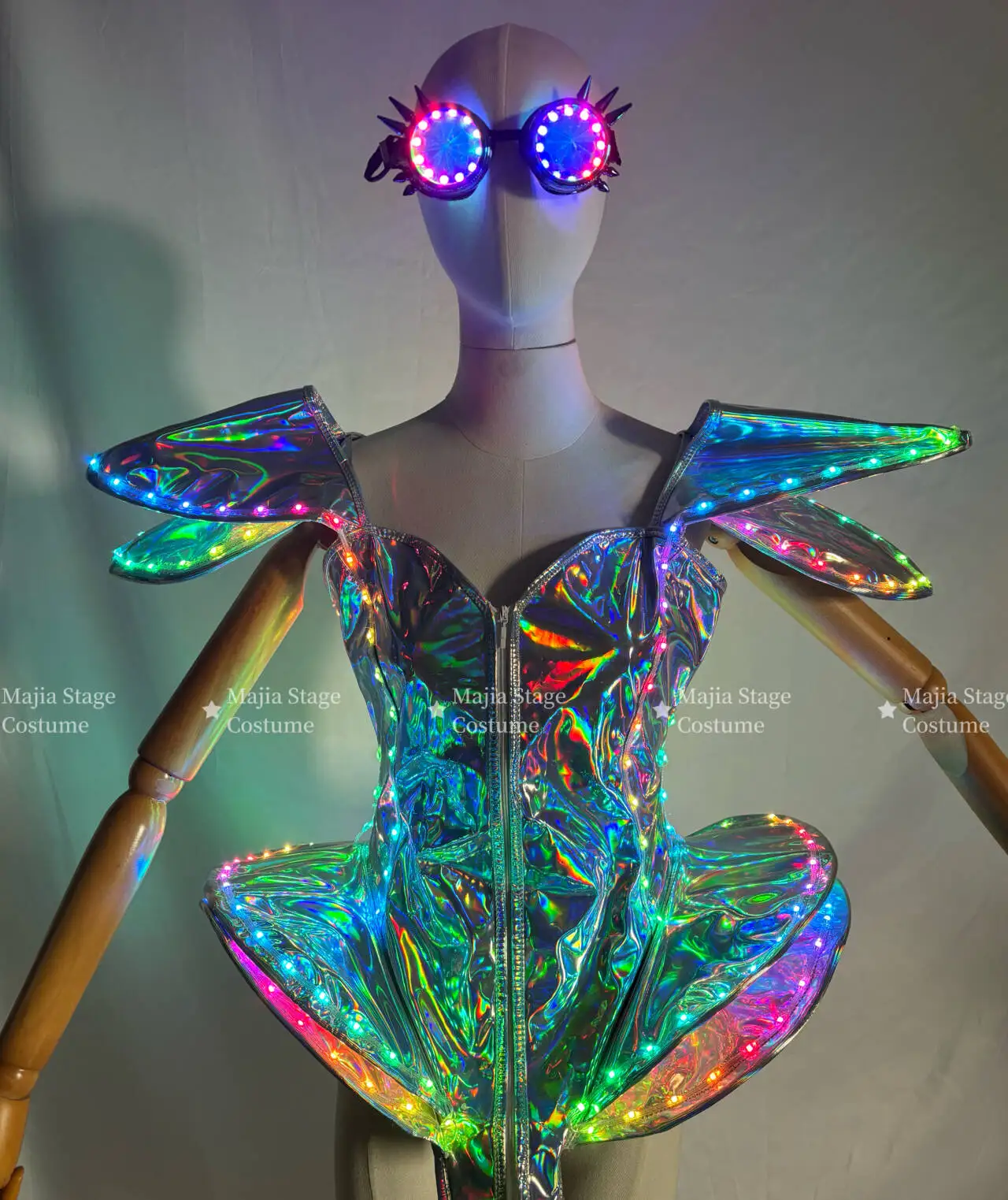 مثير المرأة LED الليزر الأبيض زي قطعة واحدة مرحلة الأداء DS الرقص ارتداءها ملهى ليلي Gogo فستان فقاعة صغيرة LED