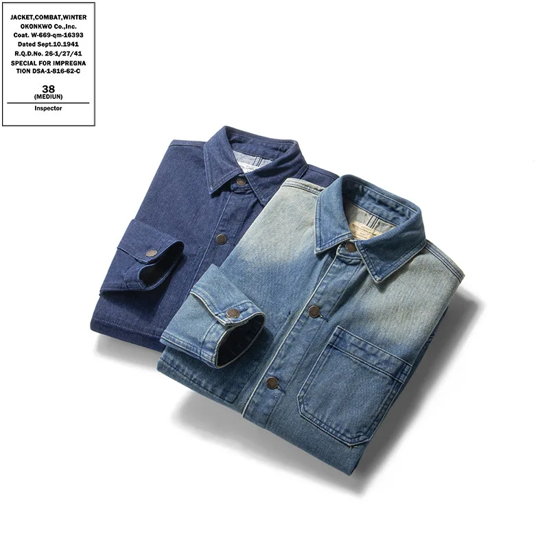 OKONKWO Thick French Workwear Original Color Multi-Pocket Denim Jacket Heavy Washing Distressed Vintage Jacket