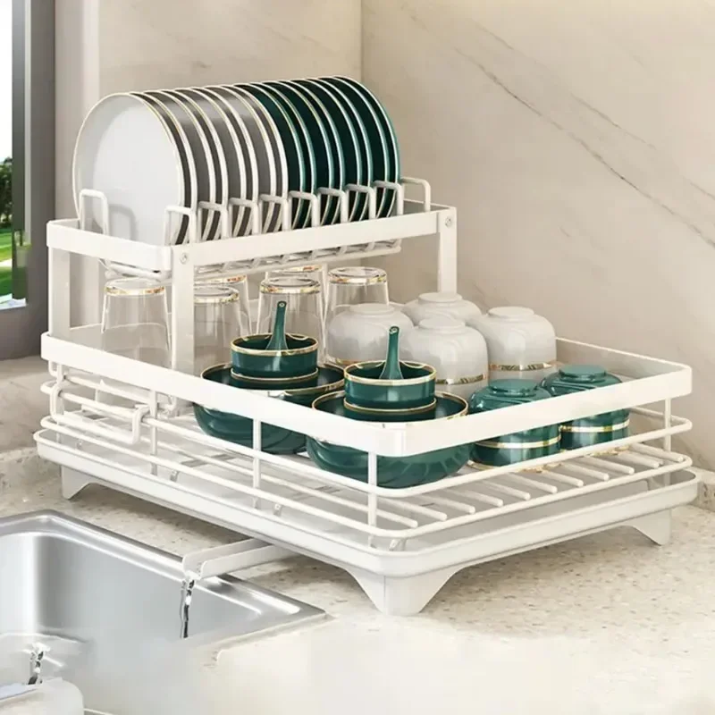 

Dish Drying Rack with Drainer 2-Tier Shelf for Kitchen Dishes Counter Anti-Rust Tableware Drainboard Storage Organizer Supplies