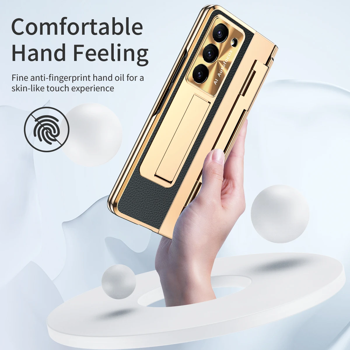 For Samsung Galaxy Z Fold 6 5 Z Fold 4 Z Fold 3 5G Case With Screen Protector Luxury Leather One-Piece Plating Stand Cover Gold