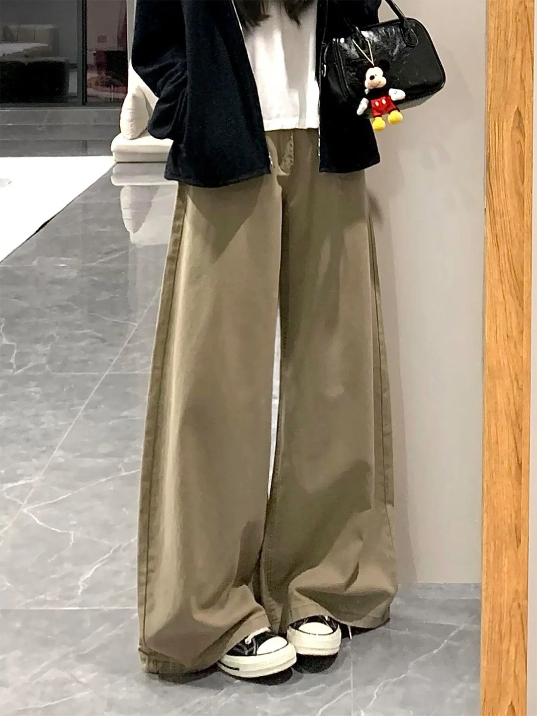 

Khaki Washed Wide Leg Jeans Women's Loose Straight Slim Fit Summer New Style American Style High Waist Denim Pants