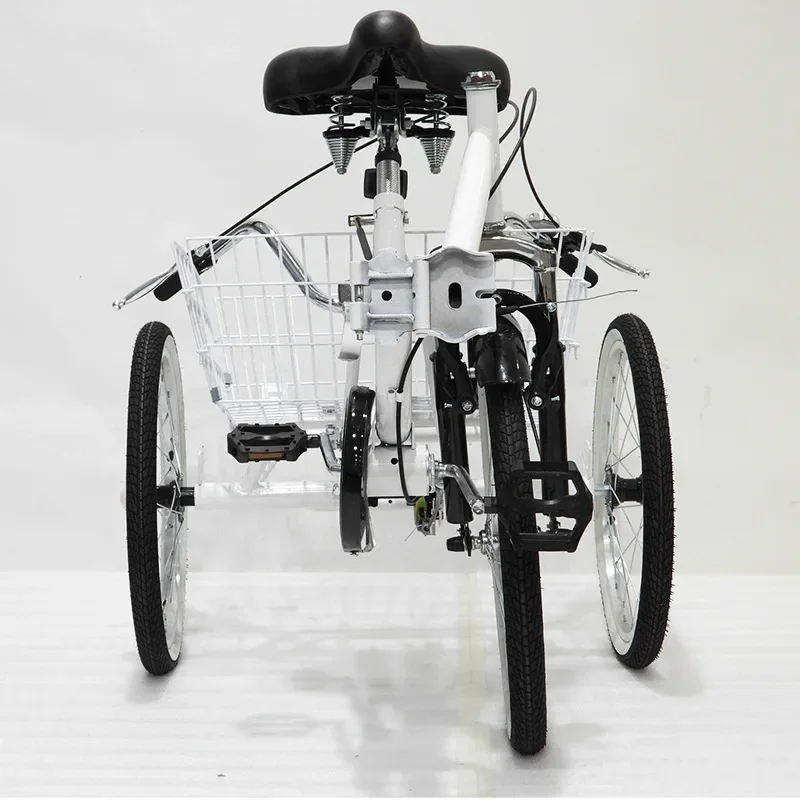 20 inch folding elderly power tricycle shock absorber front fork 3 wheel bicycle high carbon steel pedal tricycle with basket