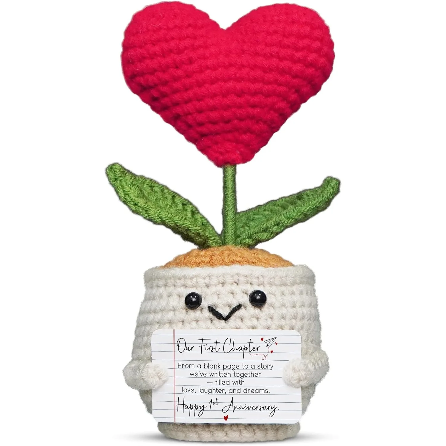 

Вязаный крючком цветочный горшок в форме сердца с открыткой, подарок на годовщину (1 год) для пары, парня, девушки, мужа, жены