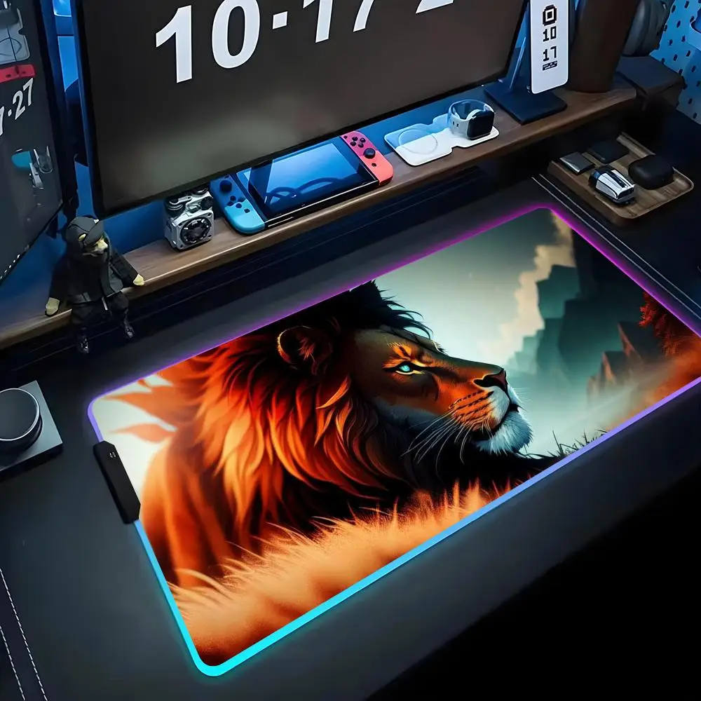 

animal lion wallpaper Mouse Pad RGB Gaming Mousepad Big LED Pad PC Desk Mat Luminous Mouse Pad Large Keyboard Mats Table Rug