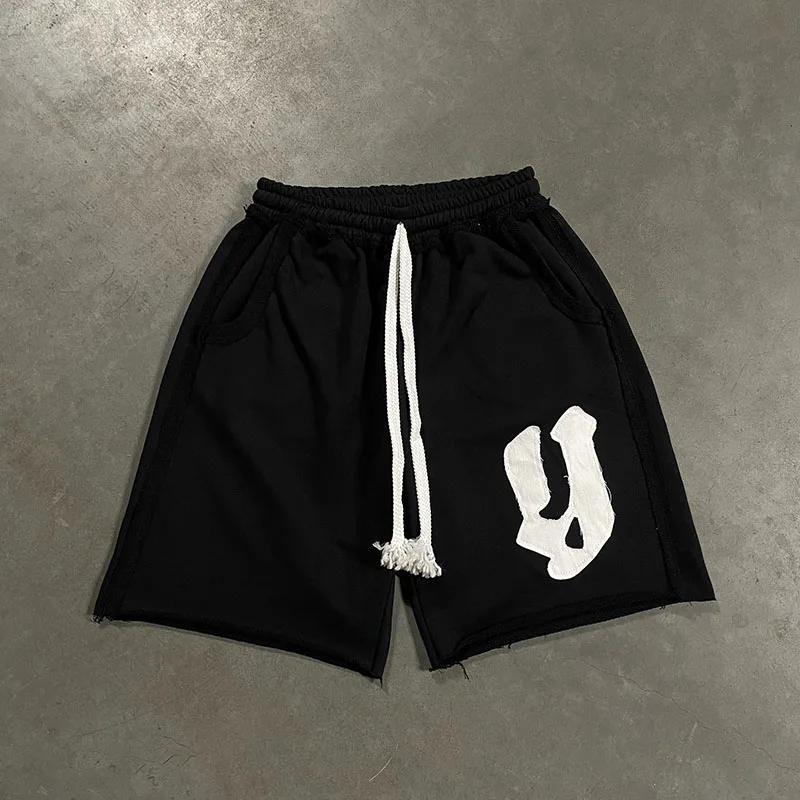 

Y2K Creative Letter Patchwork Loose Street Gothic Drawstring Straight Shorts Europe America Summer Harajuku Straight Sweatpants