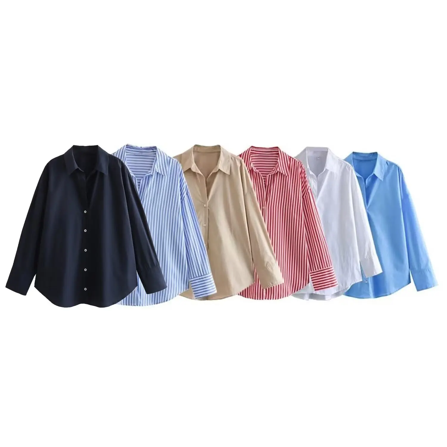 

European and American style lapel fashion striped loose long-sleeved shirt for women spring and autumn new casual all-match tops