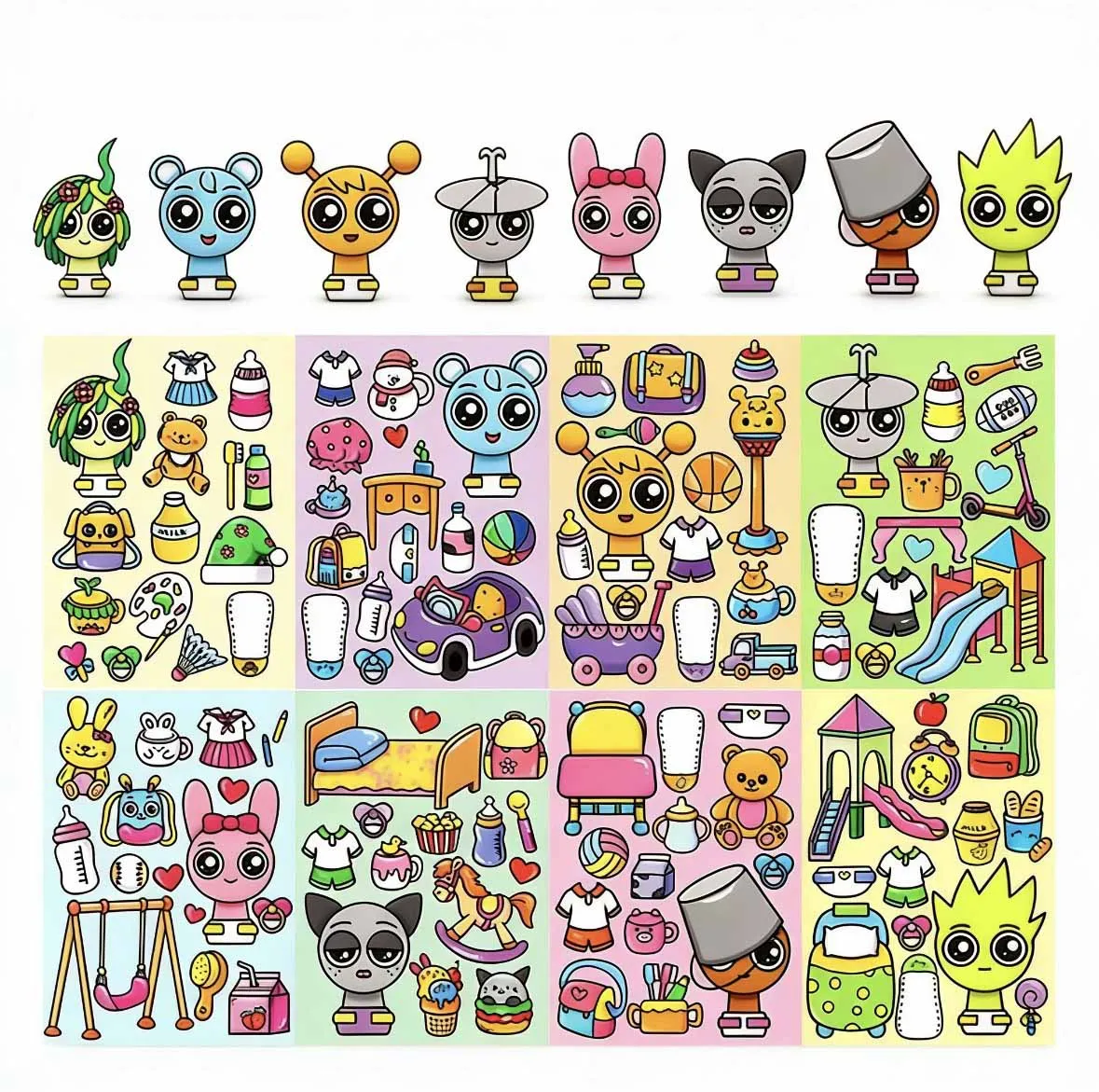 8 Stück/Set niedliche Cartoon-Puzzle-Aufkleber, wasserfest und wiederverwendbar, DIY-Aufkleber, helfen, Stress abzubauen und Spielzeug zusammenzubauen