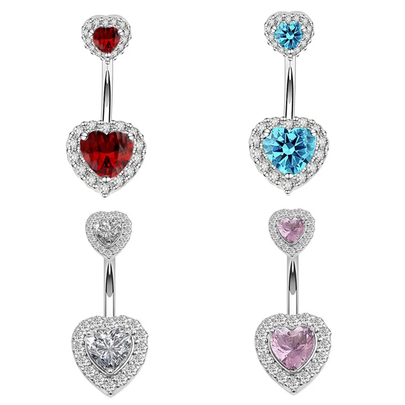 

EVISPOL Red Zircon Heart Belly Button Rings 14G Sexy Body Navel Piercing Rings for Women Stainless Steel Blue Color Belly Rings