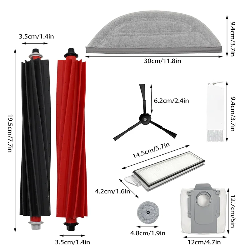 Peças sobressalentes b25b para roborock s8 maxv ultra-conjunto de acessórios com escovas laterais, escovas principais, filtros, sacos de pó, panos laterais