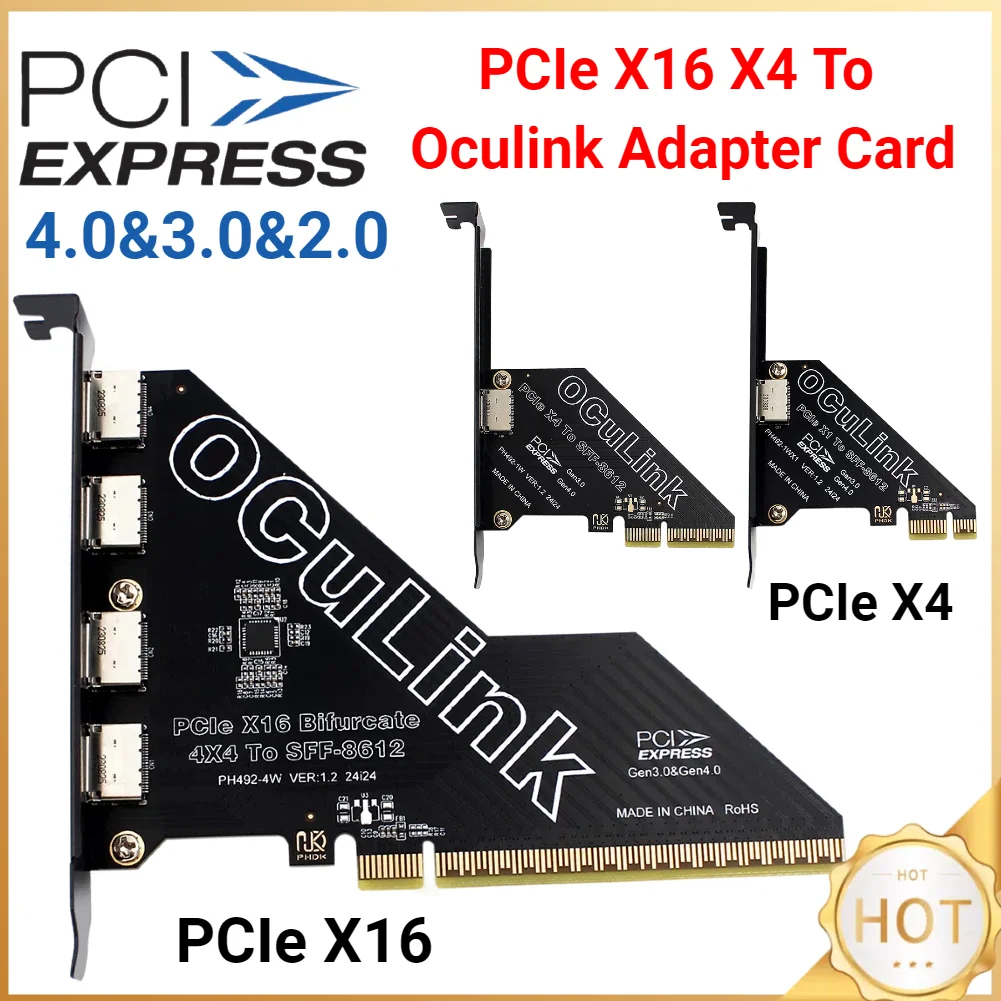 PCIe X16 To SFF 8611&8612 Adapter Card PCIe 4.0 X4 To Oculink Adapter PCle4.0 PCIe X1 SSD To U.2 OCUlink SFF-8612 Adapter Card