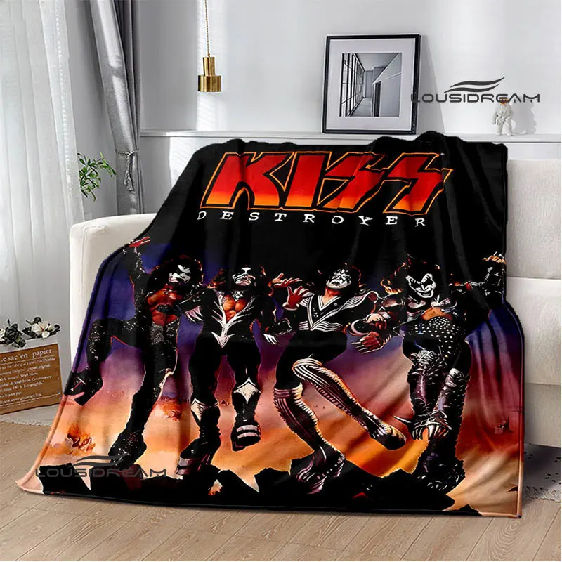 Kiss Band Printed Blanket picnic blanket Warm Blanket Flannel Home Travel Blanket throw blanket bed linings Birthday Gift