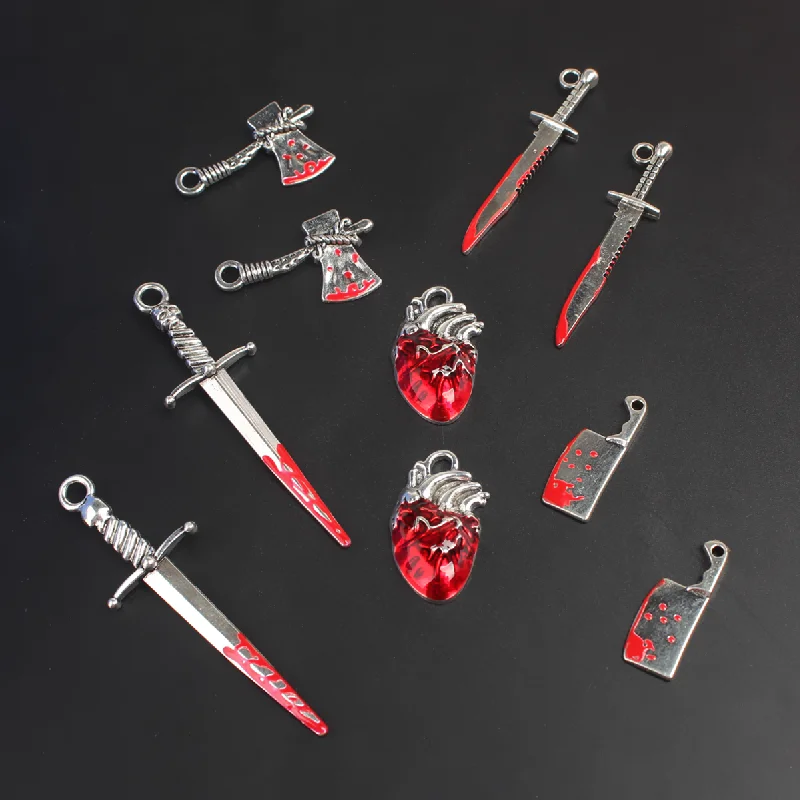 

10pcs Mixed Enamel Neo-Gothic Style Sword Axe Heart Alloy Pendant DIY Charms Earrings Bracelet Jewelry Crafts Making P1200