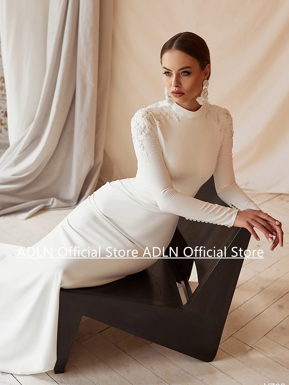 فستان زفاف عربي برقبة عالية وأكمام طويلة مخصص مطرز بالخرز مزين بالصعود العربي حورية البحر فستان زفاف رداء De Mariage