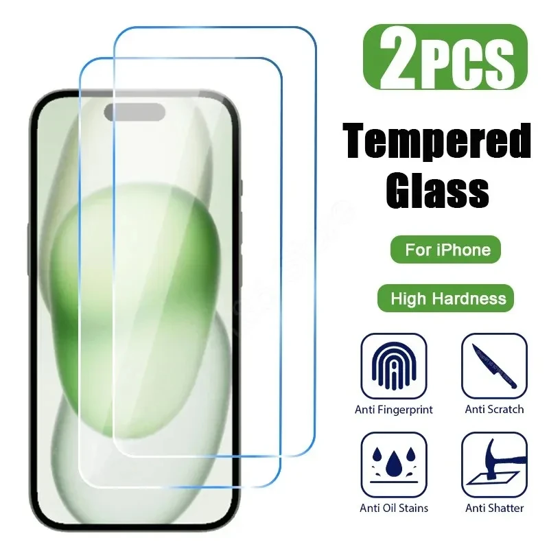 2PCS Tempered Glass For iPhone 11 12 13 14 15 Pro Max Glass Screen Protector For iPhone 14 15 Plus X XS XR Glass Film