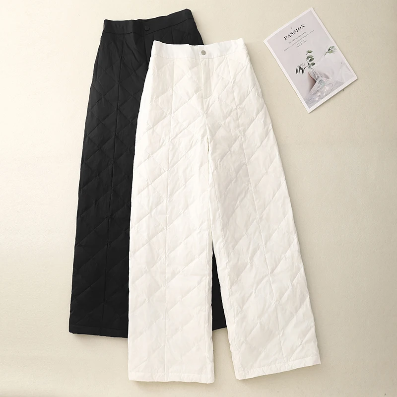 Pantaloni di cotone a vita alta Pantaloni invernali da donna Faion Gamba dritta Thiened Pantaloni di cotone a vita alta casual di piccole dimensioni Lunghezza gamba...