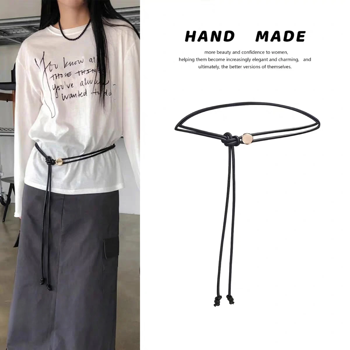 

Women's VersatileThin Leather Rope Belt Fashion High-quality Black Classic Style Belt Popular Trend Belt for All Clothes