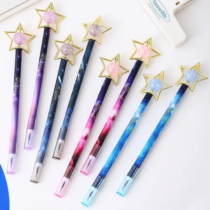 20Pcs/Lot Cute Five Point Star Gel Pen Kawaii Crystal Ball Magic Stick Neutral Pens Signature Student School Office Stationery