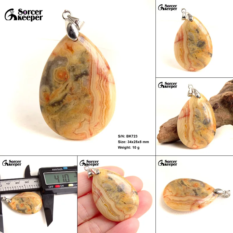 High Quality Pendentif Real Natural Crazy Lace Agate Stone Pendant Chains Necklace For Women's & Men's Jewelry Making BK996H