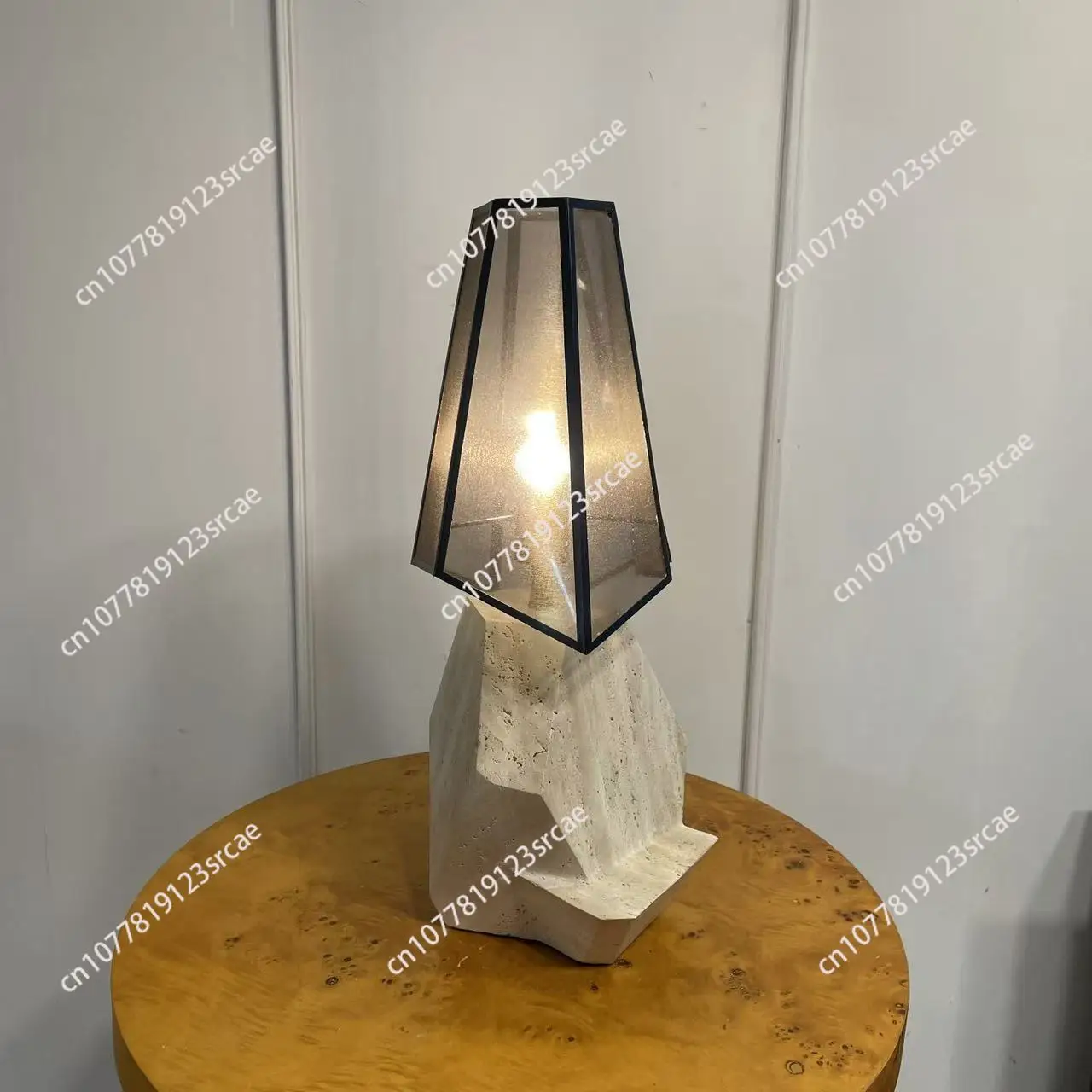 Irregular travertine sculpture art desk lamp, exhibition hall ambient desk lamp, niche bedroom bedside desk lamp