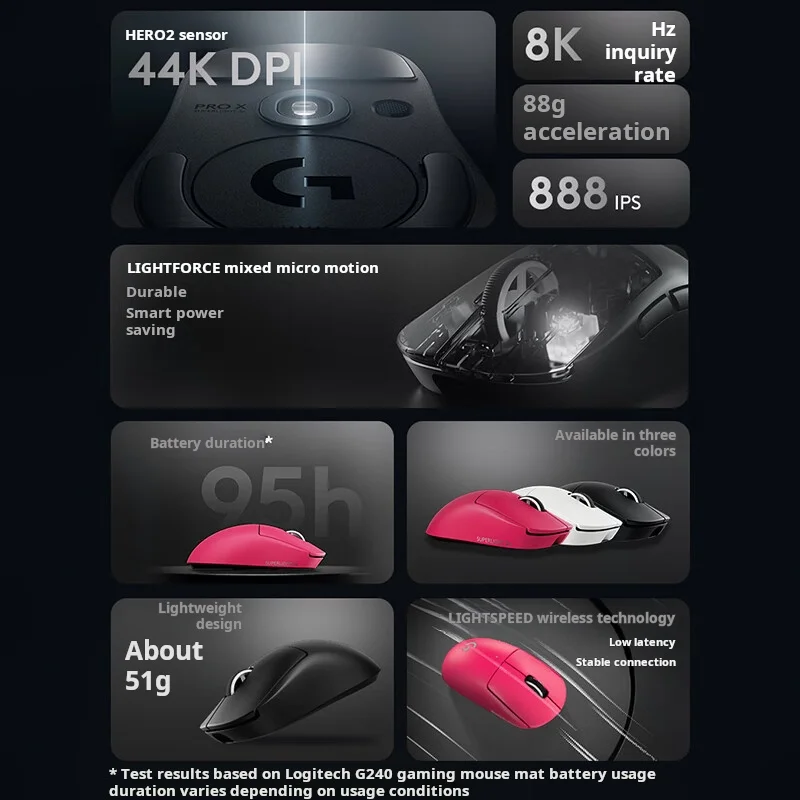 Original Logitech GPW4 2c Puppy PRO X Superlight 2c Wireless Gaming Mouse 51g Ultra Light 8KHz HERO 2 Sensor For Small Hands