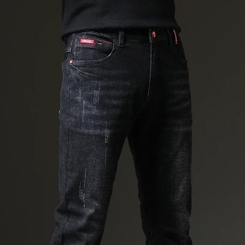 2023 Frühling Herbst Herren Blue Jeans einfarbig mikro elastische klassische Jeans Männer gerade schlanke Mode Jeans hose männlich