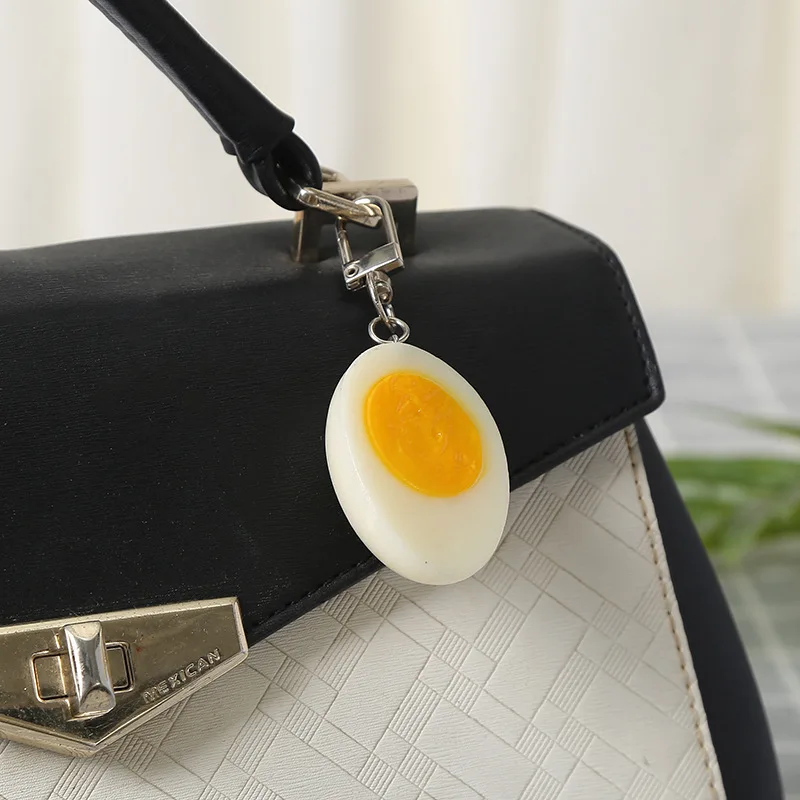 Cute PVC Boiled Egg Keychain Delicious Food Pendant Bag Backpack Ornament Charms Hanging Mobile Toy Girl Woman Jewelry Gift