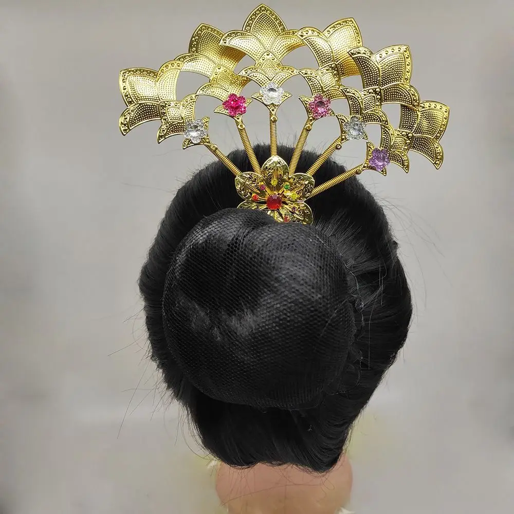 สไตล์โบราณ Headwear ไทย Headdress โบราณ Hanfu Headwear Leaf โลหะผม Sticks คริสตัล Feather U รูปร่าง Hairpin ผู้หญิง