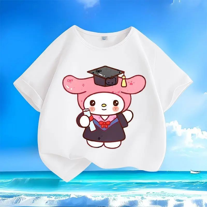 

Sanrio My Melody Summer New Printed Tops Girl Heart Sweet Cute Cartoon Anime Children Short-Sleeved T-Shirt Tide Gift for Kids