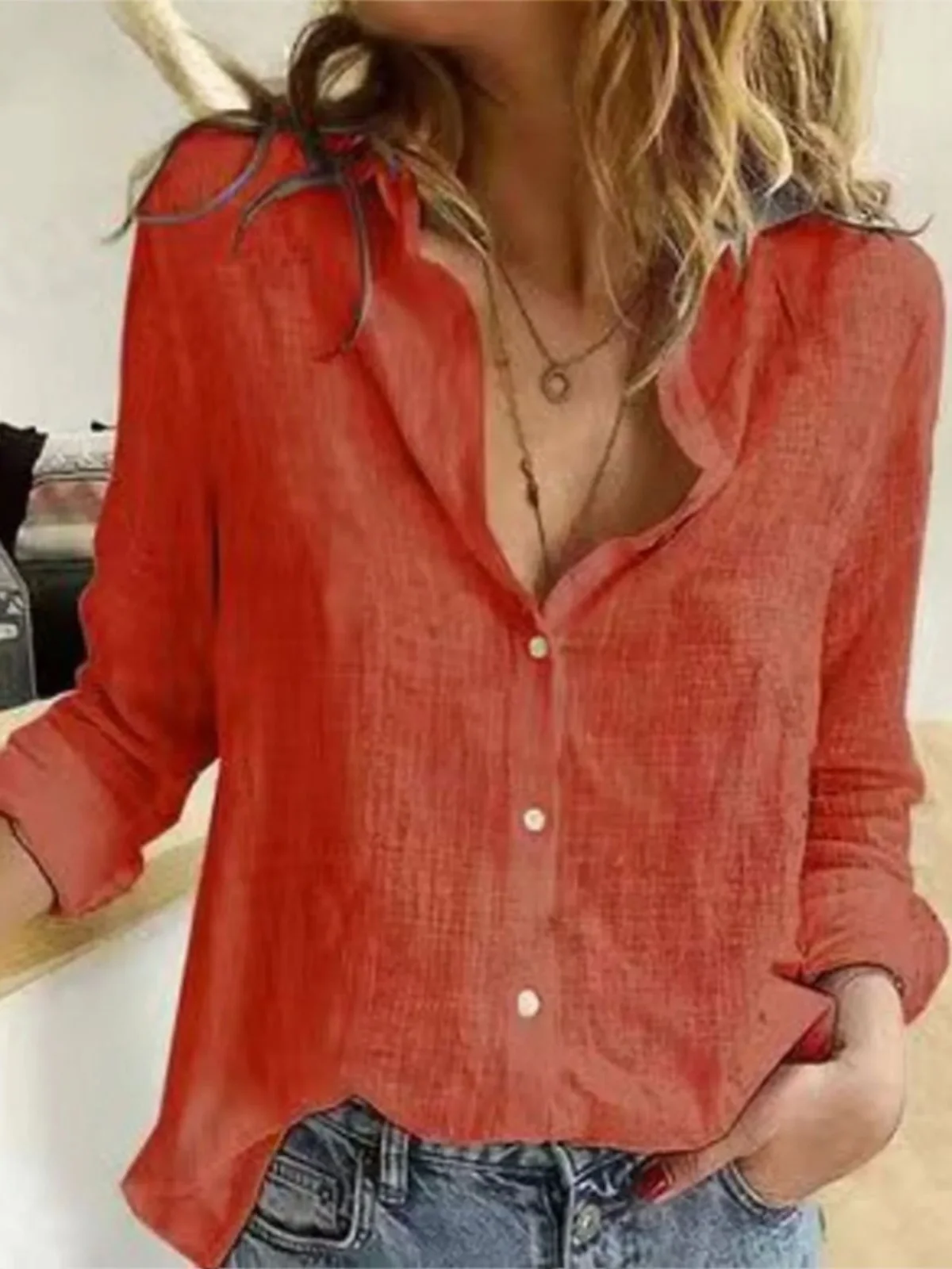 قميص نسائي فضفاض بأكمام طويلة من الكتان، مريح وقابل للتنفس، بأسلوب عصري، قميص صيفي خفيف الوزن للنساء #5