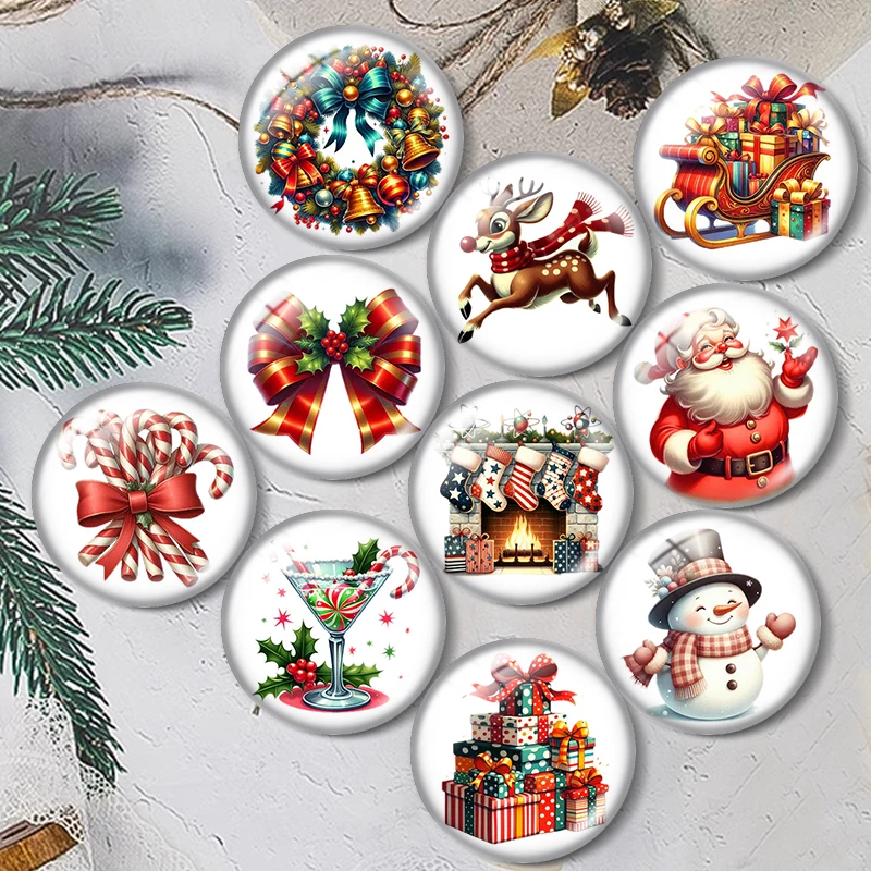 

Retro Christmas 10pcs 12mm/18mm/20mm/25mm Round photo glass cabochon flat back Making findings Jewelry