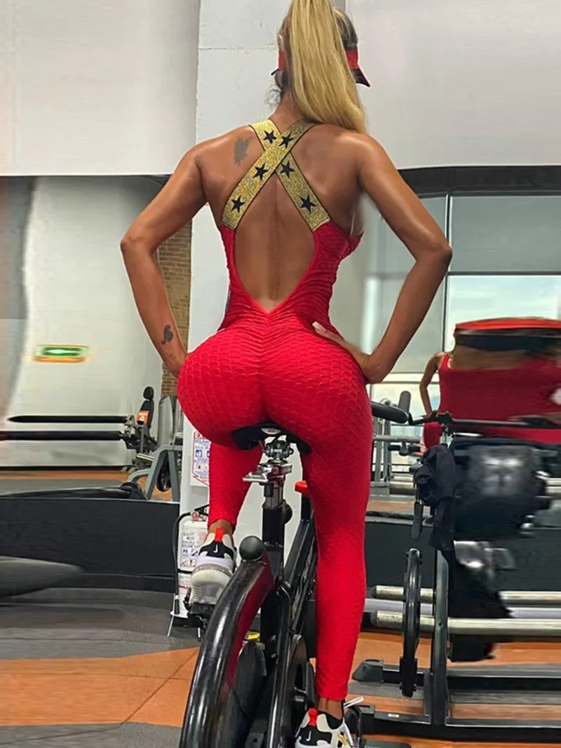 Mesh Split-Joint Backless Cross Straps Jumpsuits Women's clothes jumpsuits for woman Female Long jumpsuits sporty woman